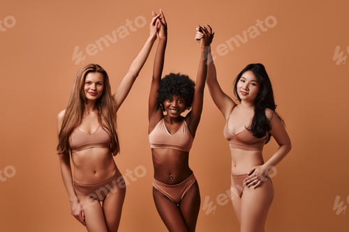Preview: Multiethnic women on beige background