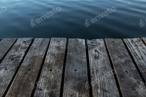 Preview: Wooden boards and water, masonry on the lake close-up.