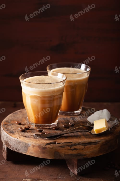 Preview: bulletproof coffee, keto paleo drink blended with butter and coconut oil