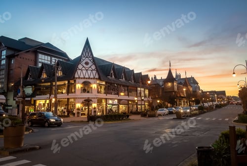 Preview: Street and architecture of Gramado city at sunset - Gramado, Rio Grande do Sul, Brazil