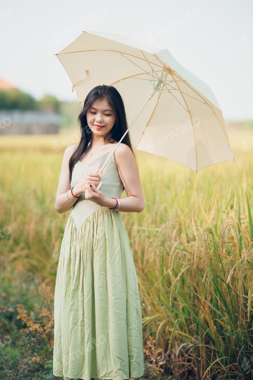Preview: girl walking on rice fields