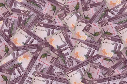 Preview: 500 Sri Lankan rupees bills lies in big pile. Rich life conceptual background