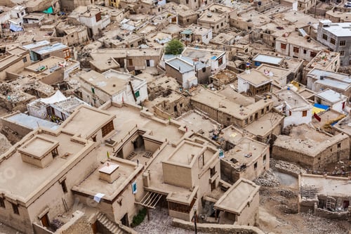 Preview: Aerial view of Leh city from above. Ladakh, India