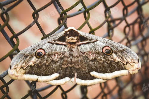 Preview: Great butterfly on a metal grid. Close up. The concept of slavery.