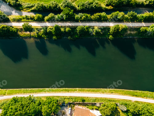 Preview: Aerial view on water transportation channel in Germany. Top view