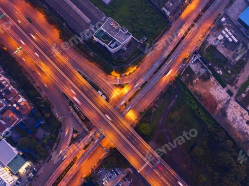 Preview: Aerial view of highway junctions. Bridge roads shape in structure. Top view. Urban city