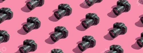 Preview: Banner with pattern from many cameras on pink background