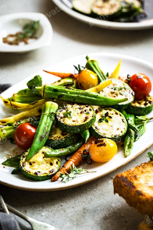 Preview: Grilled Vegetables with Herbs on White Plate