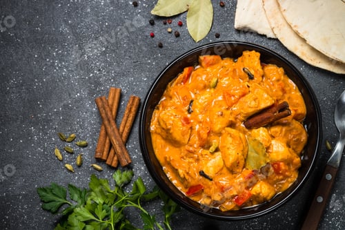 Preview: Chicken tikka masala on black top view