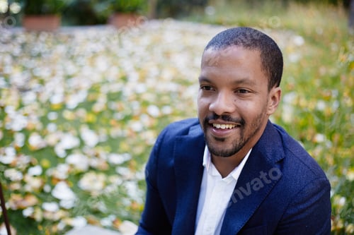 Preview: Portrait of smiling confident young African-American businessman in formal wear