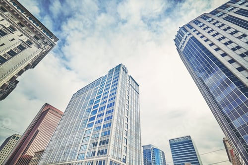 Preview: Looking up at skyscrapers in Salt lake City.