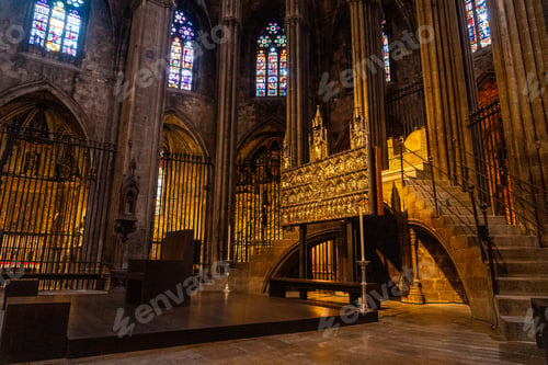 Preview: Girona medieval city, roofs and columns inside the Cathedral, Costa Brava