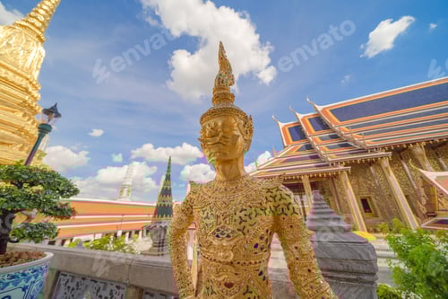 Preview: Golden pagoda at Temple of the Emerald Buddha in Bangkok, Thailand. Wat Phra Kaew and Grand palace