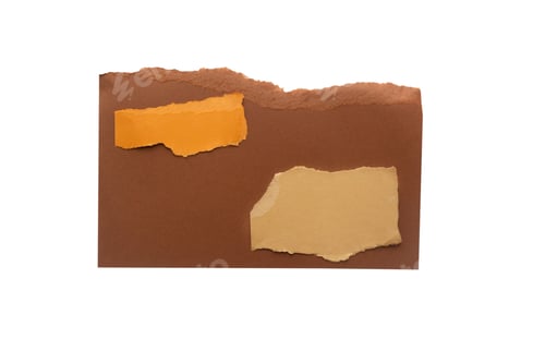 Preview: Torn piece of brown piece of paper with beige and orange papers isolated on white background