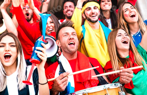Preview: Football supporter fans cheering with drums watching soccer cup match