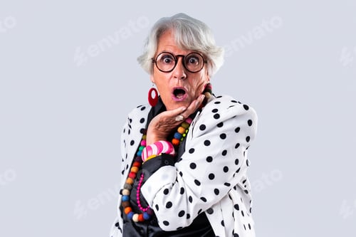 Preview: Beautiful senior woman with gray hair portrait in studio