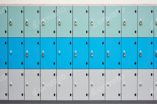 Preview: Rows of school lockers with doors closed