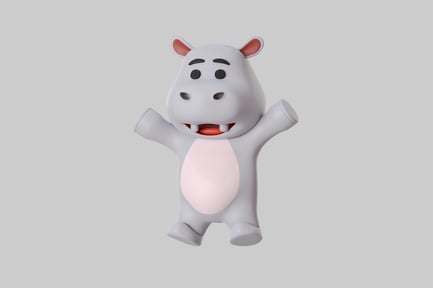 Preview: Cartoon grey hippo with open arms