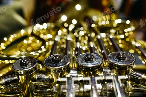 Preview: Close-up of the keys and valves of a French horn