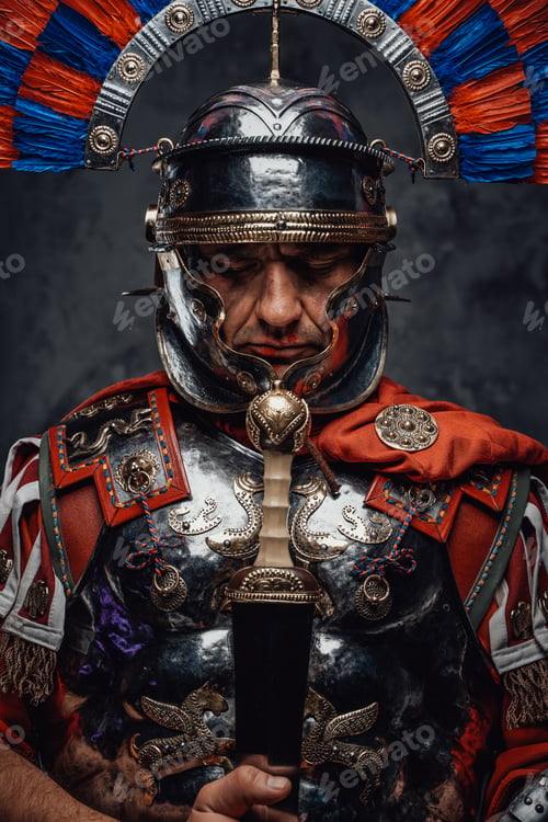 Preview: Imperial legionary with plumed helmet against dark background