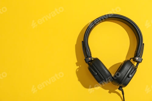 Preview: Headphones on color background, space for text