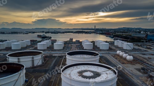 Preview: Aerial view oil terminal storage tank, White oil tank storage chemical petroleum petrochemical.