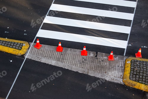 Preview: Freshly painted zebra crossing on a city road