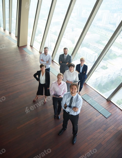 Preview: Diverse Business People Group Standing Together As Team In Modern Bright Office Interior