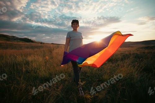 Preview: Young woman with LGBT flag.