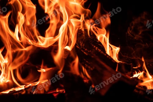 Preview: Burning fire on black background