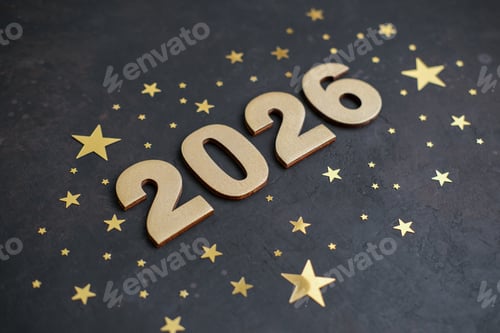 Visualização: Os números dourados (20-26) estão centrados em um fundo escuro cercado por estrelas douradas.