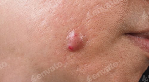 Preview: Big Acne Cyst Abscess or Ulcer Swollen area within face skin tissue.