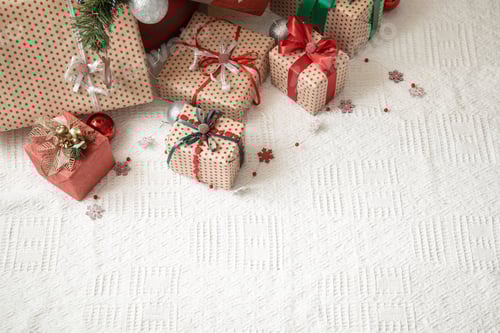 Visualização: Atmosfera festiva e aconchegante, fundo de presente de ano novo