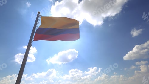 Preview: Colorful Flag Waving in the Blue Cloudy Sky