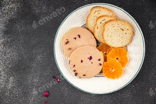 Preview: Foie gras snack goose liver French cuisine fresh tasty food dish gourmet food background on the tabl