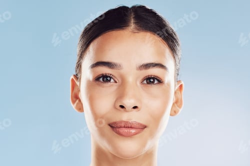 Preview: Closeup face beautiful young mixed race woman. An attractive female posing in studio isolated again