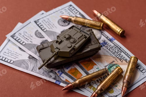 Preview: Money, cash dollars to fund weapons for war and defense against attack. Dollars for war