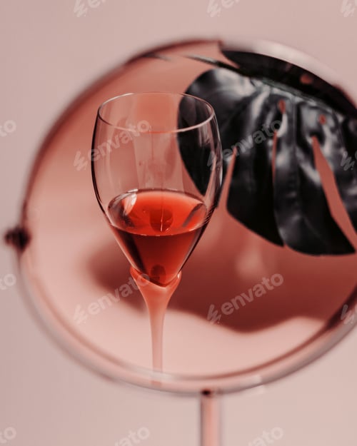 Preview: Glass of Red Wine with Dark Leaf