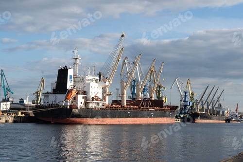 Preview: Cargo cranes and ship in port of Saint Petersburg, Russia.