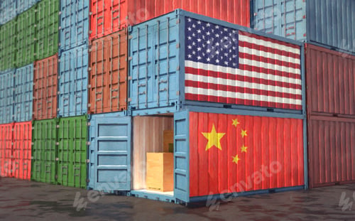 Preview: Stacks of Freight containers. USA and China flag