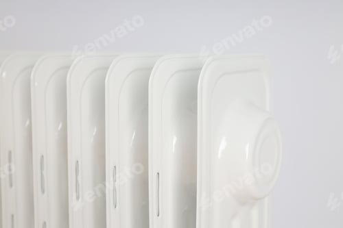 Preview: Modern white electric heater against light background