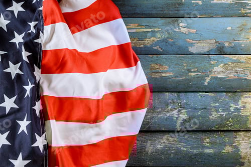 Preview: American Flag on Weathered Blue Wood Surface