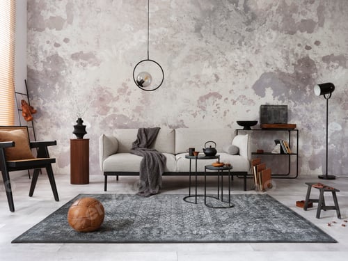 Preview: The stylish composition of living room interior with gray sofa with plaid,