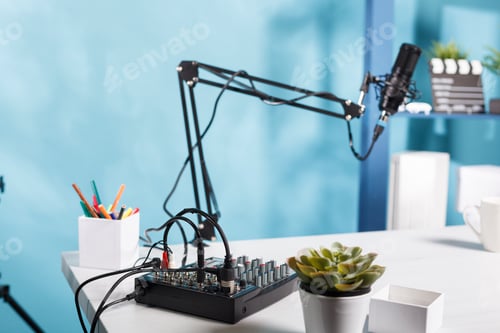 Preview: Sound controller and mic on table