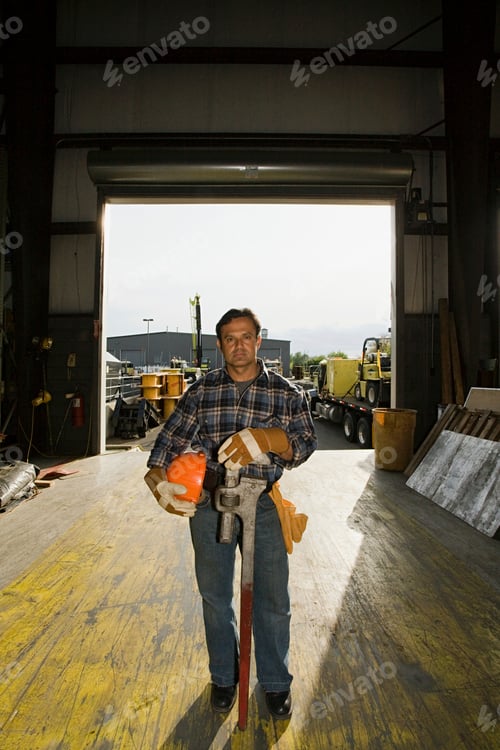 Preview: Construction worker poised for the day's work