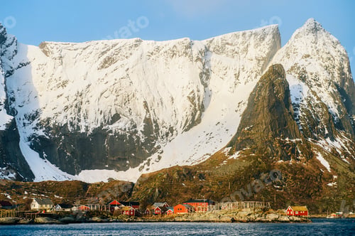 Preview: Snow capped mountains, Reine, Lofoten, Norway