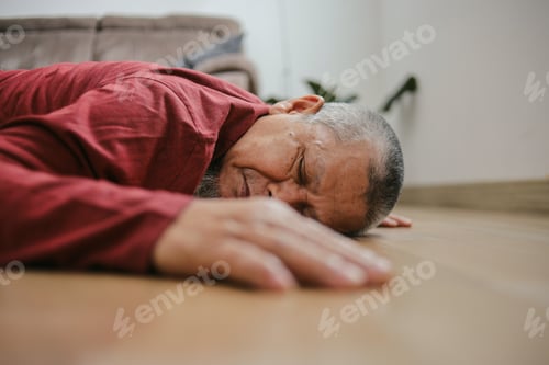 Preview: Senior Elderly Male Having An Accident Or Heart Attack Lying On The Floor