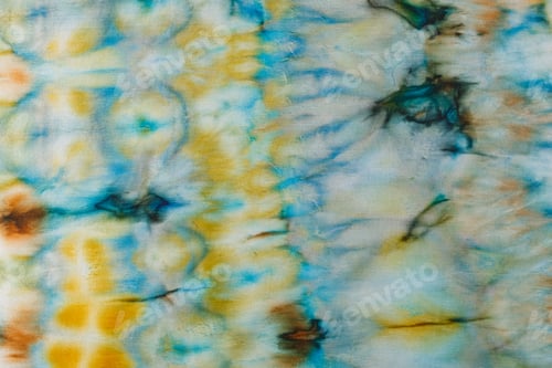 Preview: abstract pattern on silk fabric texture in blue, yellow, green colors