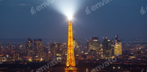 Preview: skyline of Paris with Eiffel Tower at sunset in Paris, France
