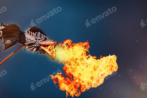 Preview: Celebrating Chinese New Year. Fire dragon spews flame. Asian traditions.